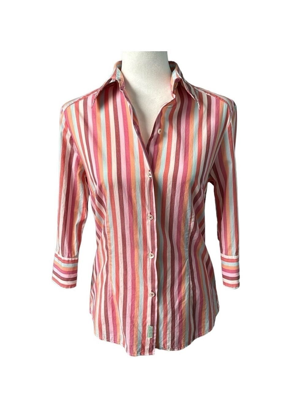 Bamboo Button Down Pink Striped Fitted Shirt Retro Made in Italy Size Medium